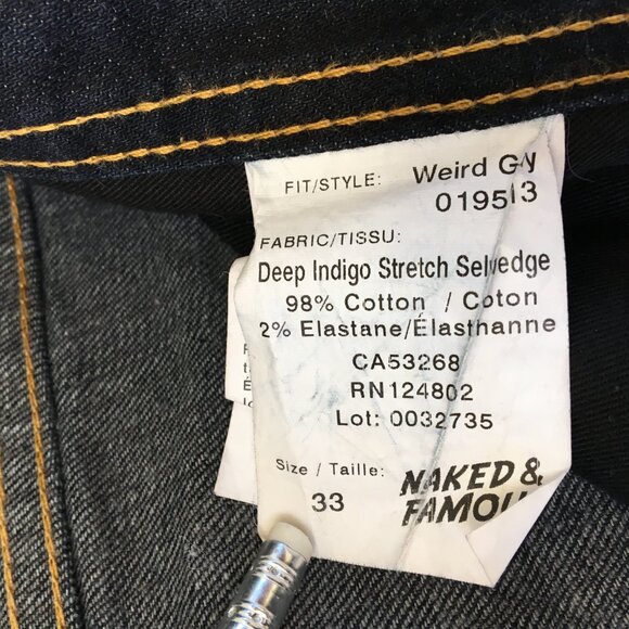 Naked & Famous Weird Guy Deep Indigo Stretch Selvedge Button Fly Jeans 33 - Picture 4 of 10